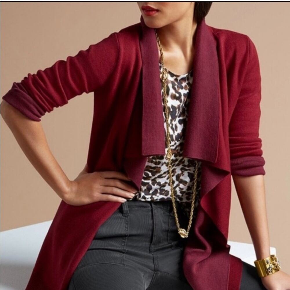 Cabi Cozy Up red maroon draped‎ open front cardigan size Small #3479